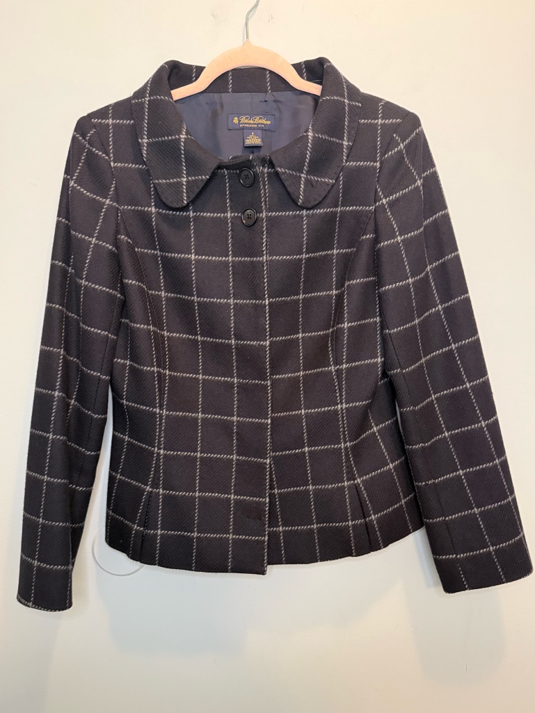 Brooks Brothers 100% Wool Bemberg Lining Windowpane Peter Pan Collar Jacket 8